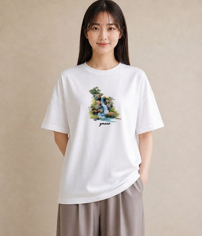 グラフィックTシャツ レディース 小川 橋 せせらぎ ナチュラル アンティーク イラスト シック クリスマス 旅行 白T