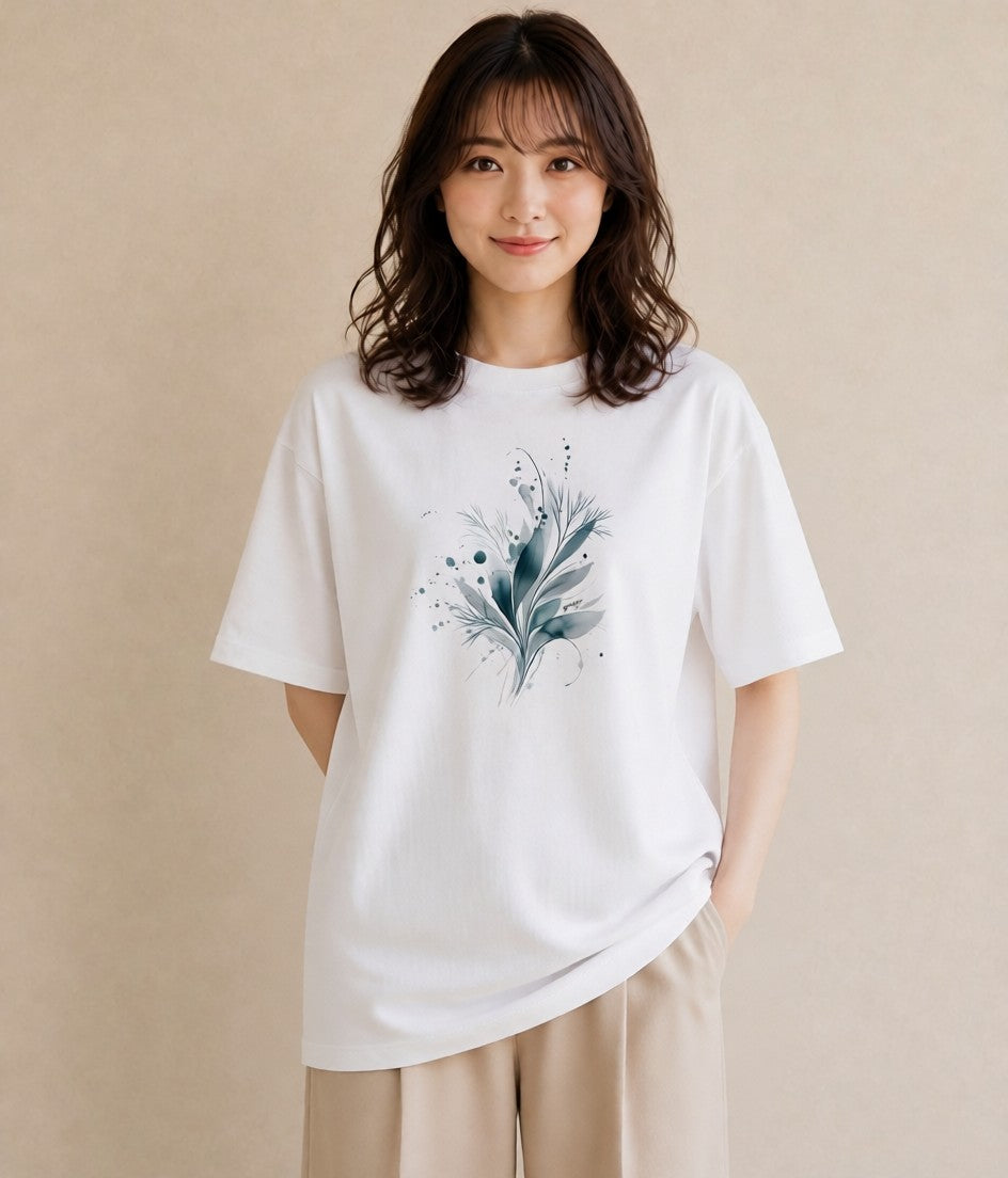 Tシャツ レディース ガラス瓶 小枝 ボタニカル ナチュラル アンティーク イラスト ラフカジュアル 誕生日プレゼント 綿100 白T