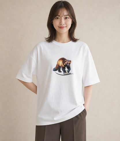 Tシャツ レディース フェレット ペット 動物 イラスト ナチュラル 春コーデ 姉妹 白T