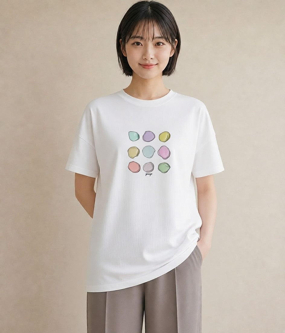 グラフィックTシャツ レディース マカロン 食べ物 フード イラスト 水彩風 親子 20代 白T
