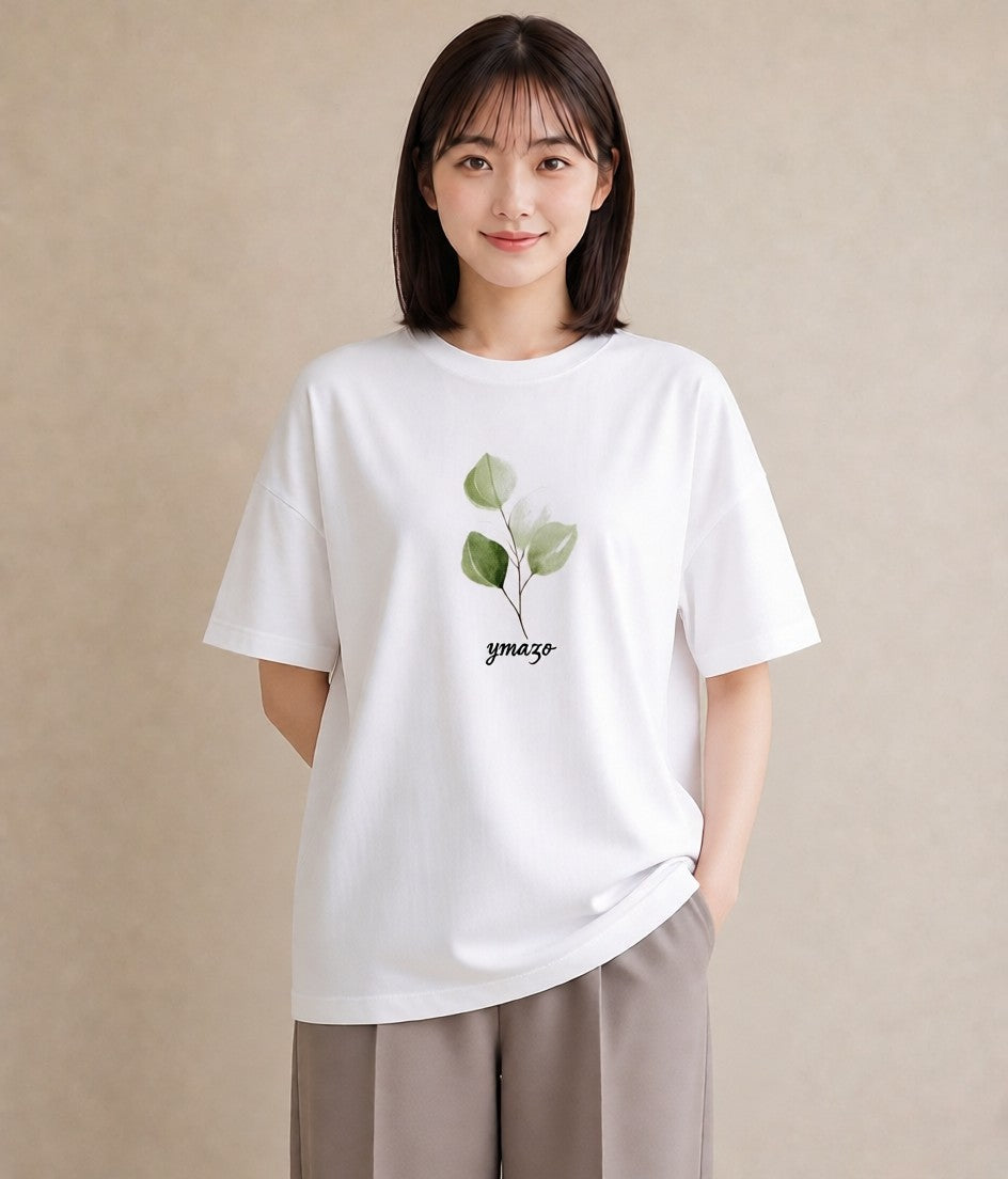 半袖Tシャツ レディース 新緑 植物 ボタニカル イラスト 韓国風 女子会 お揃い 白T