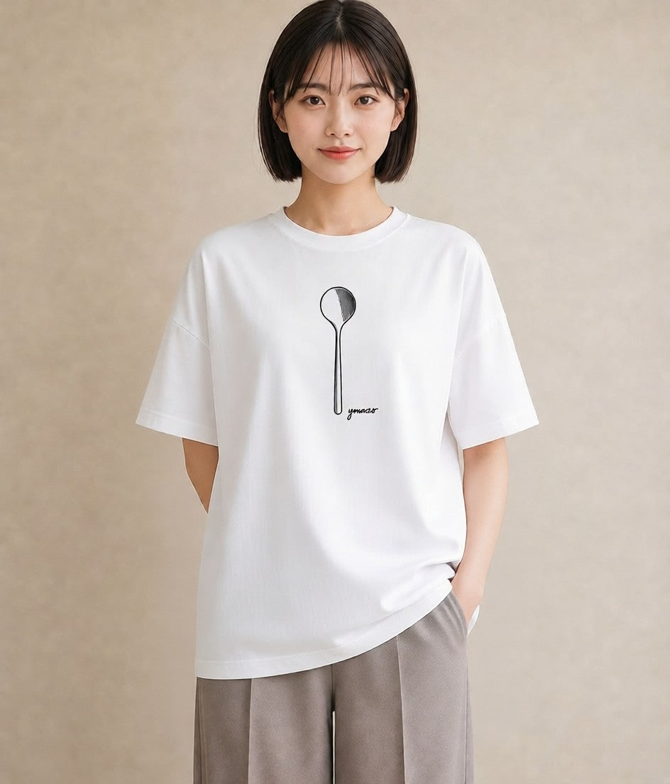 プリントTシャツ レディース パールピアス アクセサリー ナチュラル アンティーク イラスト 淡色 お出かけ 普段着 白T