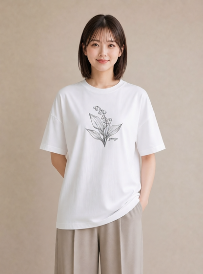 グラフィックTシャツ レディース すずらん 花 花柄 イラスト ゆるかわ カフェ服 クリスマス 白T