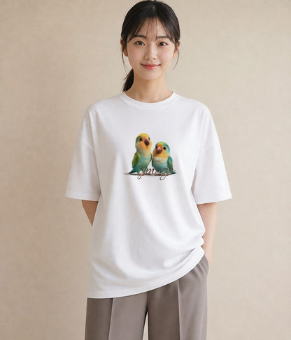 グラフィックTシャツ レディース セキセイインコ ペット 動物 イラスト フェミニン 姉妹 送別ギフト 白T