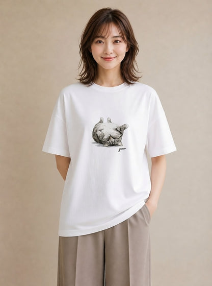 プリントTシャツ レディース ぶち猫 猫 ねこ イラスト ラフカジュアル 週末コーデ 敬老の日 白T