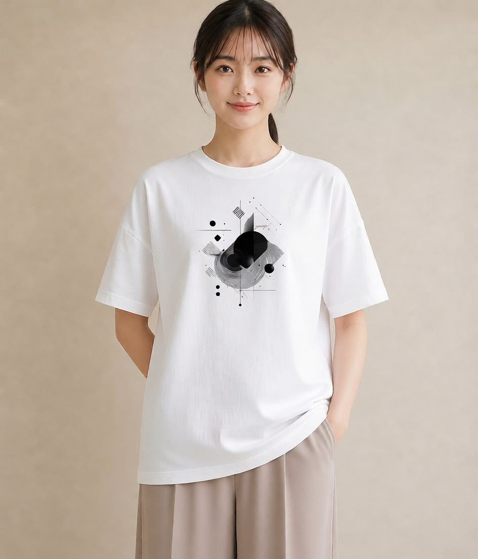 プリントTシャツ レディース 幾何学 ミニマル ジオメトリック イラスト 水彩風 旅行 母娘コーデ 白T