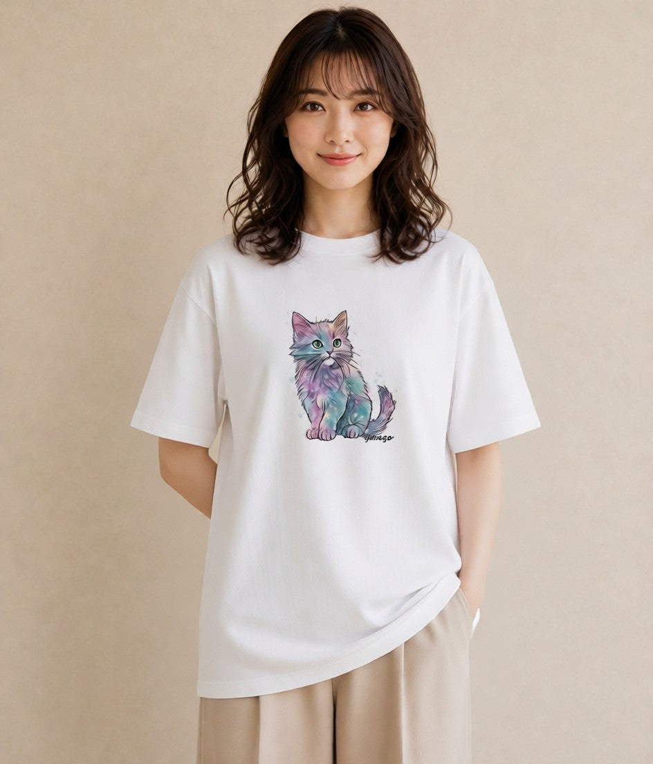 Tシャツ レディース 猫 ねこ イラスト 北欧風 女性 旅行用 白T