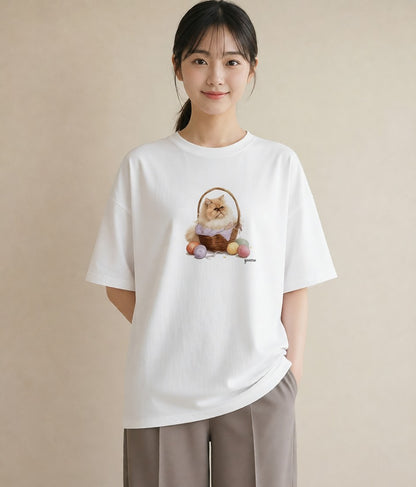 デザインTシャツ レディース ペルシャ 猫 ねこ イラスト 個性的 送別ギフト 通勤 白T