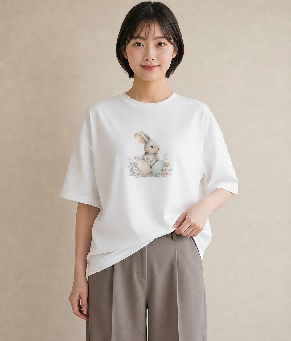Tシャツ レディース うさぎ ウサギ ラビット ペット 動物 イラスト 上品 女性向けギフト 散歩 白T