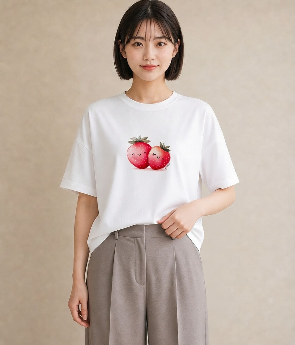 デザインTシャツ レディース ショートケーキ 食べ物 フード イラスト 抜け感 旅行用 海 白T