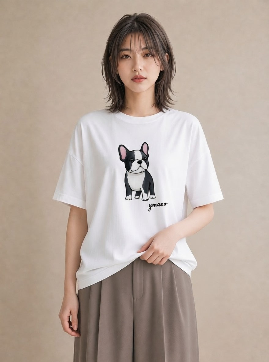 半袖Tシャツ レディース いぬ 犬 ワンコ イラスト カフェコーデ 部屋着 女性向けギフト 白T