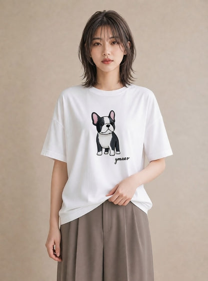 半袖Tシャツ レディース いぬ 犬 ワンコ イラスト カフェコーデ 部屋着 女性向けギフト 白T
