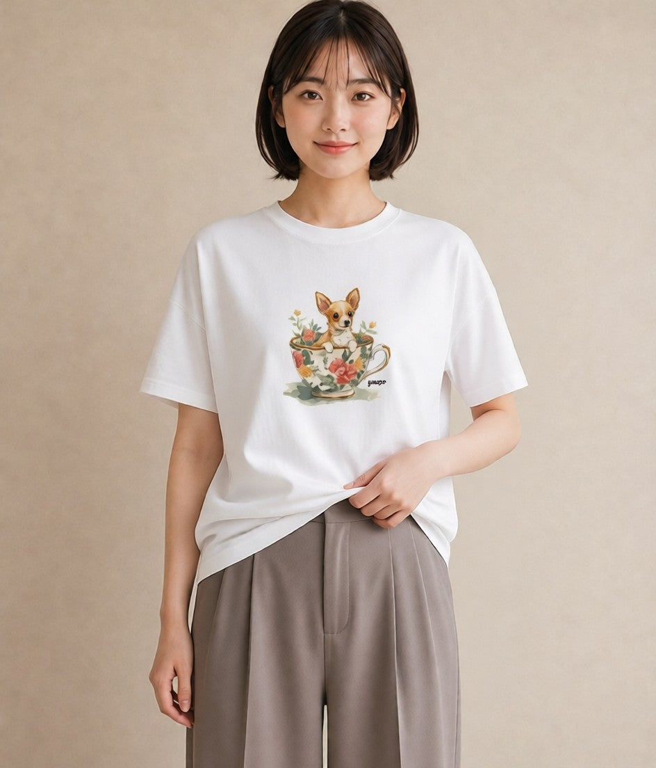 Tシャツ レディース チワワ 犬 いぬ イラスト お出かけ 普段着 白T