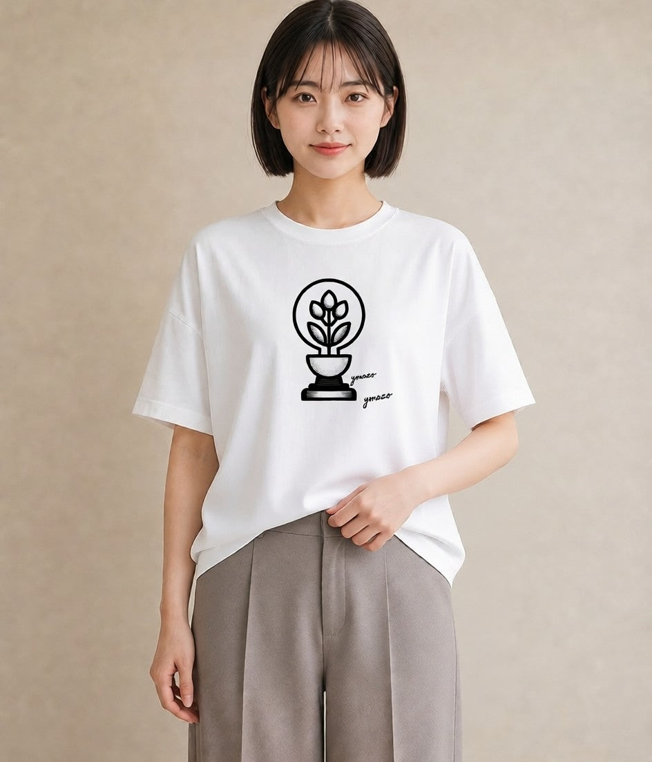 半袖Tシャツ レディース 観葉植物 ボタニカル 植物 イラスト ミニマル レイヤード 友達ギフト 白T