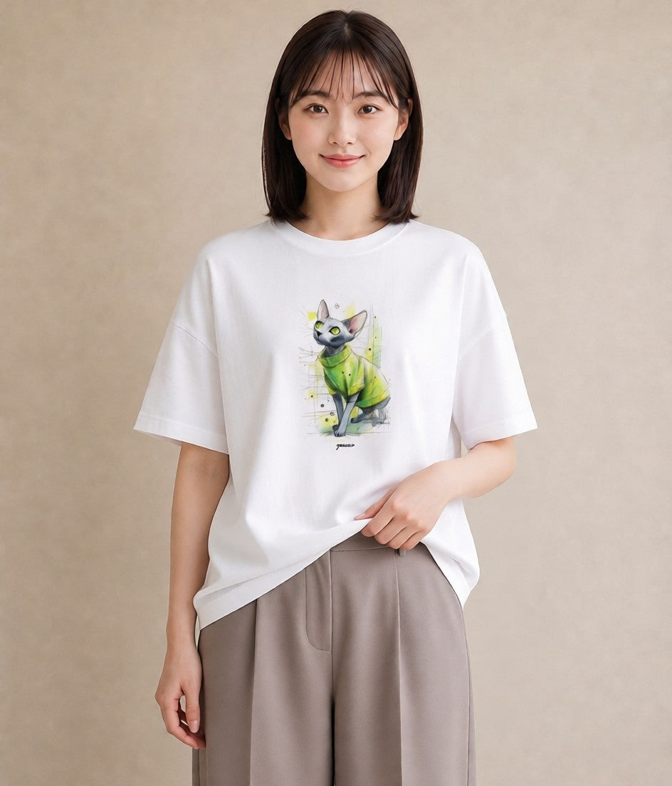 半袖Tシャツ レディース スフィンクス 猫 ねこ イラスト 可愛い 親子 20代 白T