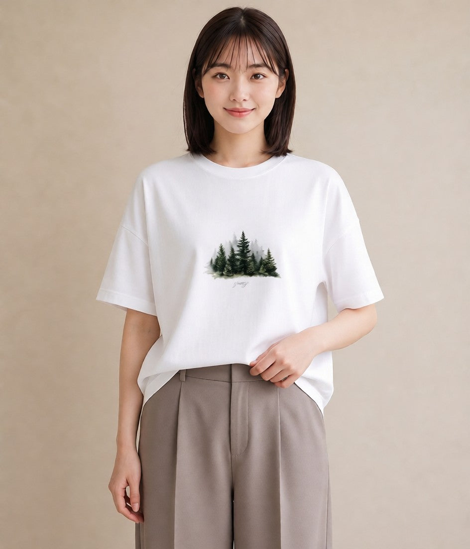 グラフィックTシャツ レディース 雨上がりの小道 雨上がり 小道 ナチュラル アンティーク イラスト 可愛い 在宅 公園 白T