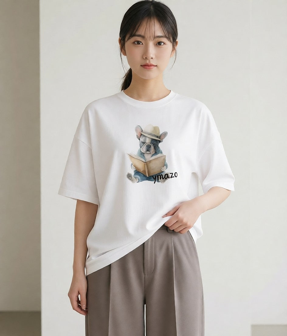 グラフィックTシャツ レディース フレンチブルドッグ フレブル 犬 いぬ イラスト カフェコーデ 親子 20代 白T
