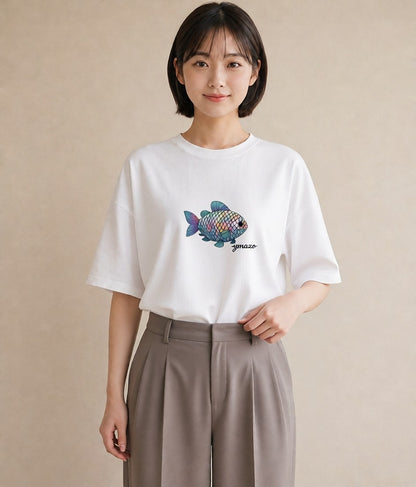 プリントTシャツ レディース グッピー ペット 動物 イラスト ヴィンテージ風 クリスマス 旅行 白T