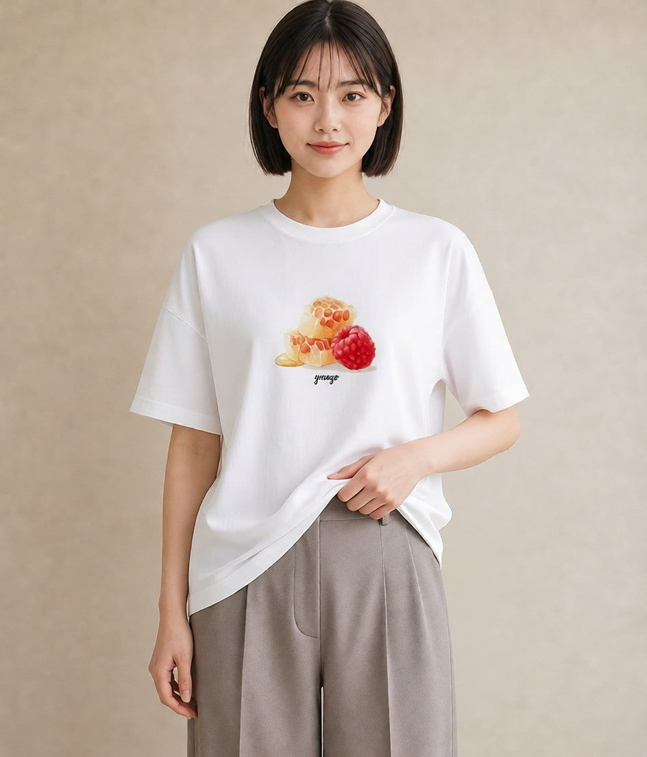 プリントTシャツ レディース はちみつ 食べ物 フード イラスト 抜け感 社会人 女性 白T