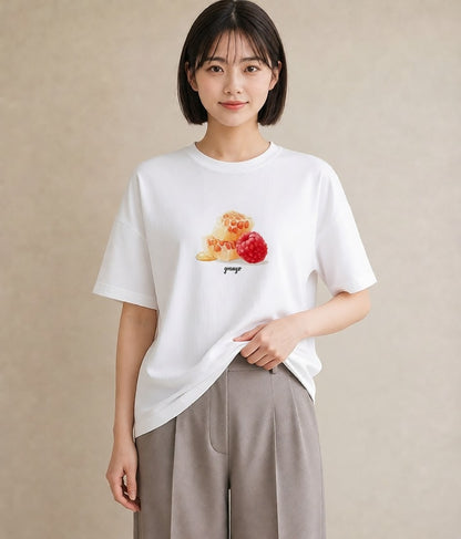 プリントTシャツ レディース はちみつ 食べ物 フード イラスト 抜け感 社会人 女性 白T