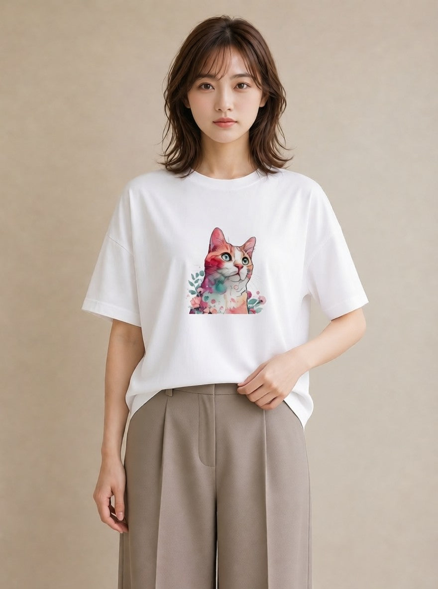 プリントTシャツ レディース スフィンクス 猫 ねこ イラスト ラフ 週末コーデ 敬老の日 白T