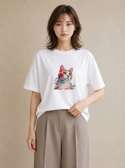 プリントTシャツ レディース スフィンクス 猫 ねこ イラスト ラフ 週末コーデ 敬老の日 白T