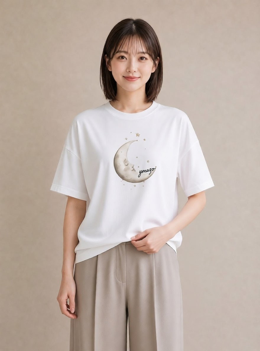 Tシャツ レディース 星空 宇宙 イラスト アート風 普段着 週末コーデ 白T