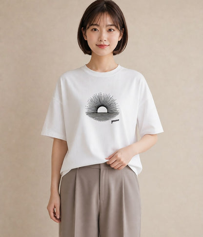 デザインTシャツ レディース 海 リゾート 夏 イラスト シック 母娘コーデ 自分用 白T