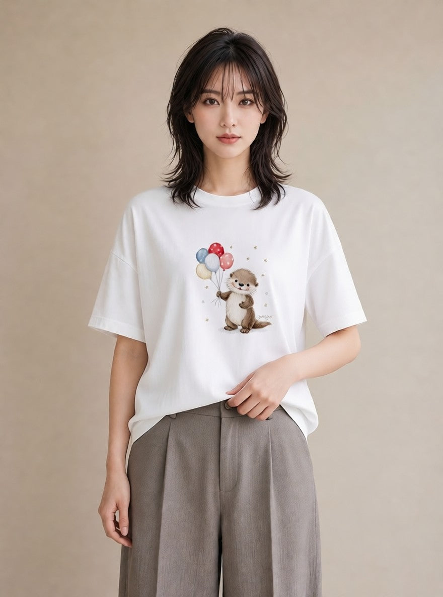 プリントTシャツ レディース フェレット ペット 動物 イラスト 夏コーデ 通学 白T
