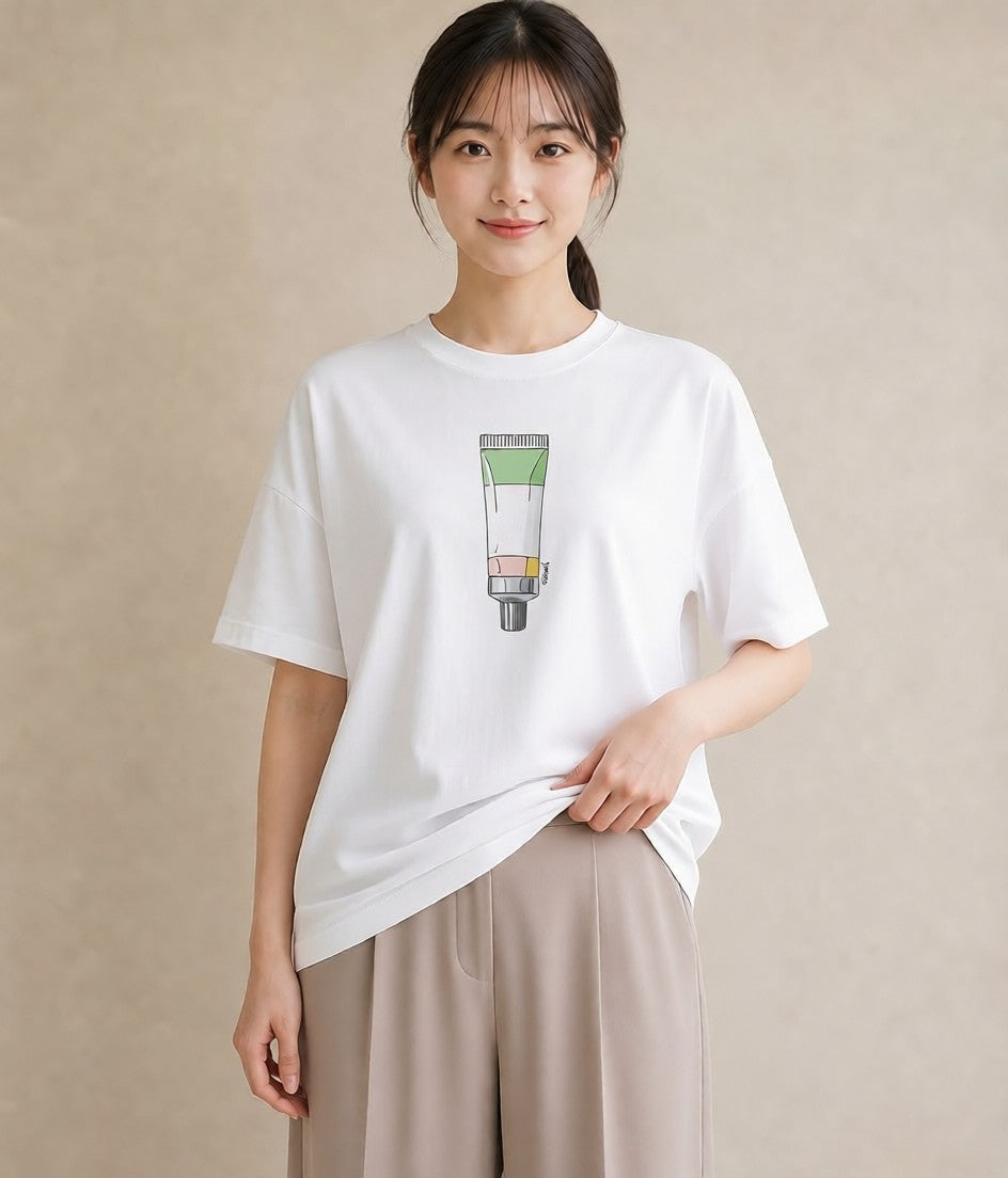 グラフィックTシャツ レディース ミルク 食べ物 フード イラスト アート風 海 カフェ巡り 白T