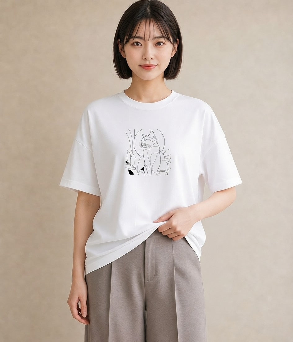 プリントTシャツ レディース 猫 ねこ ネコ イラスト カフェコーデ 送別ギフト 通勤 白T