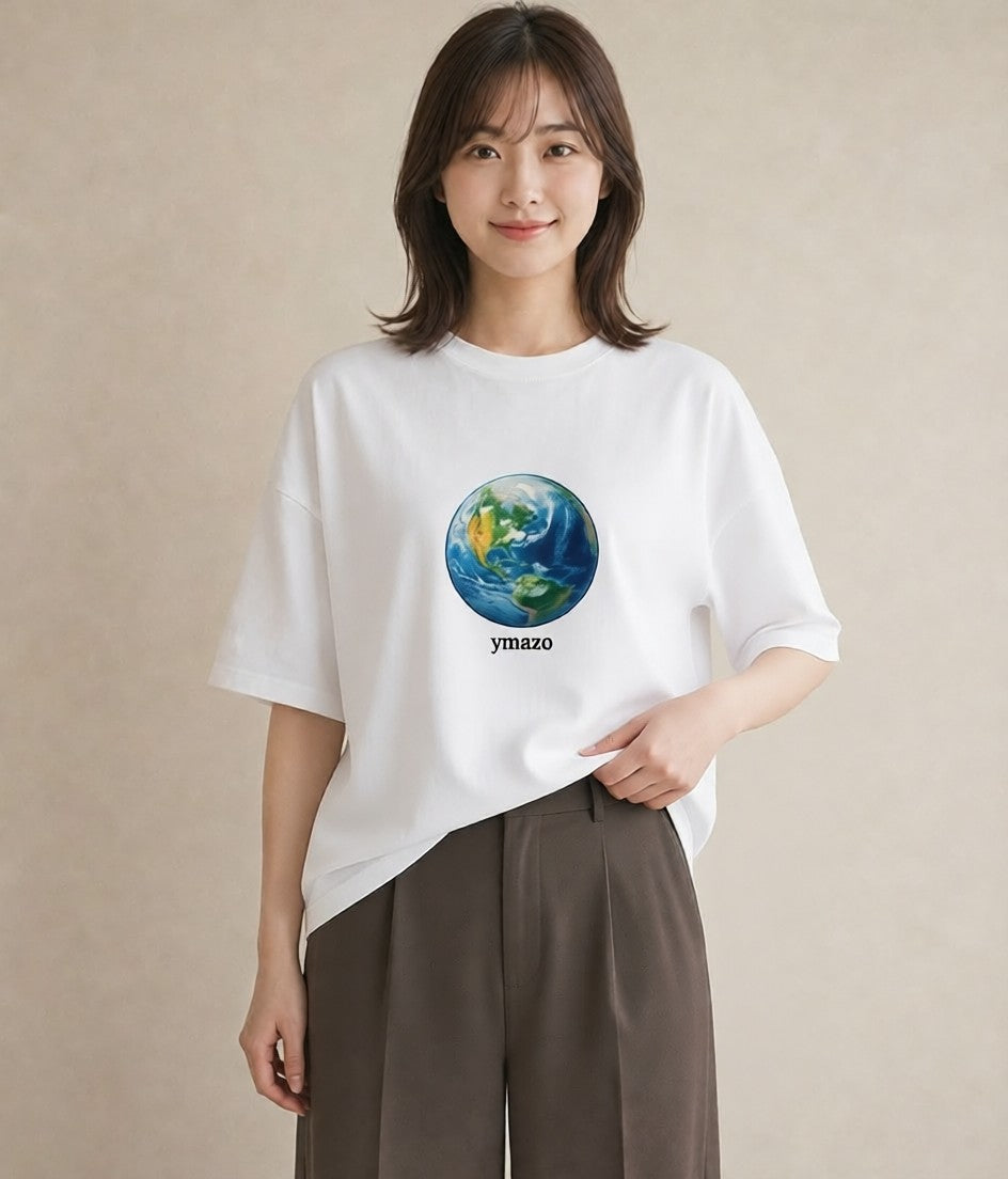 グラフィックTシャツ レディース 地球 星空 宇宙 イラスト ユニーク ビーチ デイリーウェア 白T