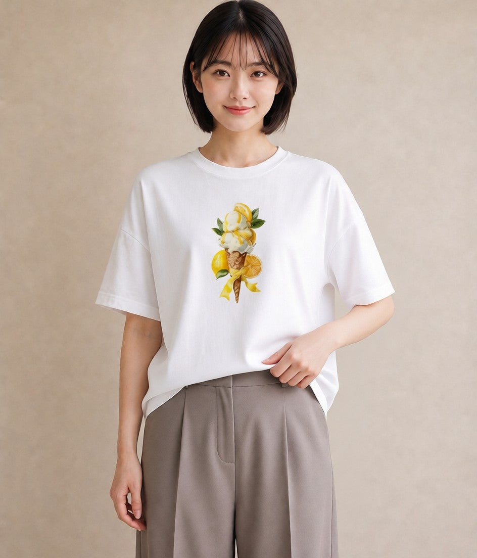 デザインTシャツ レディース ソフトクリーム 食べ物 フード イラスト カジュアル 部屋着 女性向けギフト 白T