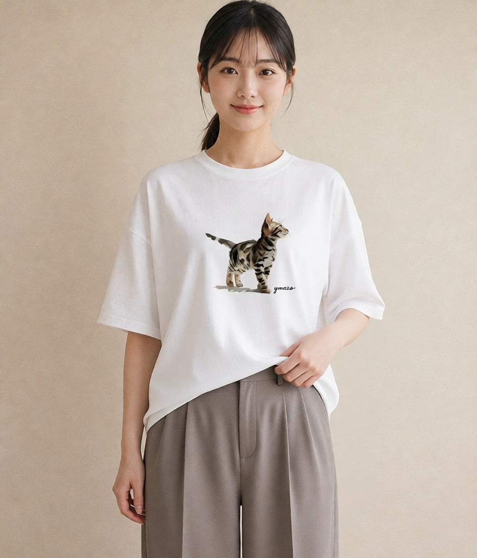 半袖Tシャツ レディース 猫の手 猫 ねこ イラスト ラフ 母娘コーデ 自分用 白T