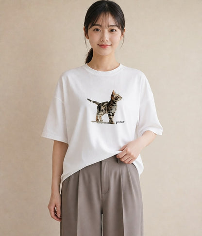 半袖Tシャツ レディース 猫の手 猫 ねこ イラスト ラフ 母娘コーデ 自分用 白T
