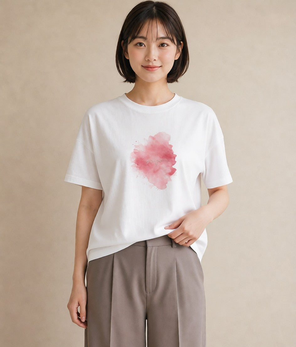 半袖Tシャツ レディース わたあめ 食べ物 フード イラスト 水彩風 カジュアルコーデ 買い物 白T
