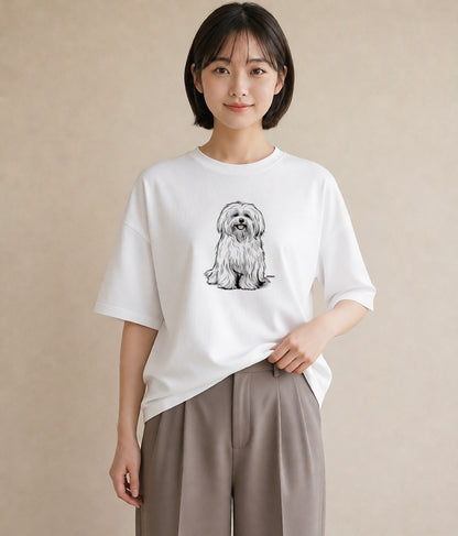 グラフィックTシャツ レディース ビションフリーゼ 犬 いぬ イラスト 抜け感 カフェ服 クリスマス 白T
