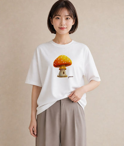 プリントTシャツ レディース きのこ 植物 ボタニカル イラスト クリスマス 旅行 白T