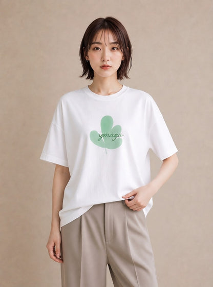 Tシャツ レディース 芝生 植物 ボタニカル イラスト きれいめカジュアル 誕生日プレゼント 綿100 白T