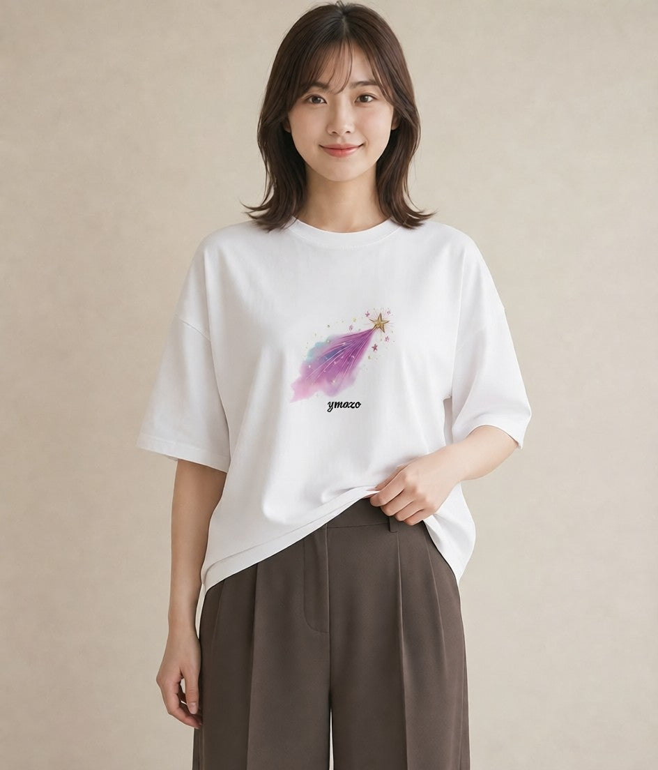 デザインTシャツ レディース オーロラ 星空 宇宙 イラスト ラフカジュアル 姉妹 送別ギフト 白T