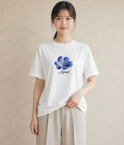 グラフィックTシャツ レディース あさがお 朝顔 花 花柄 イラスト きれいめカジュアル カジュアルコーデ 買い物 白T