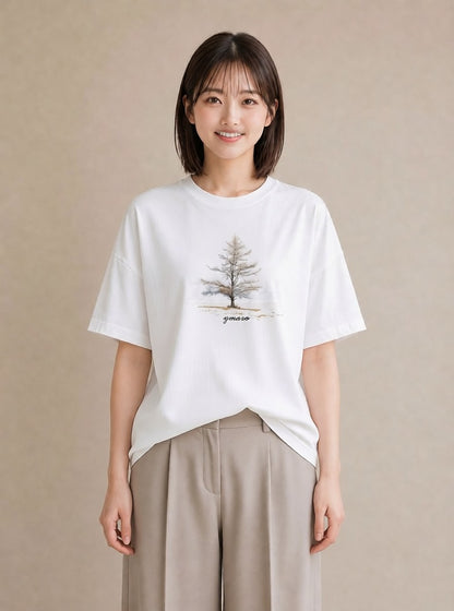 半袖Tシャツ レディース 青の水彩 風景 ブルー ナチュラル アンティーク イラスト こなれ感 週末コーデ 敬老の日 白T