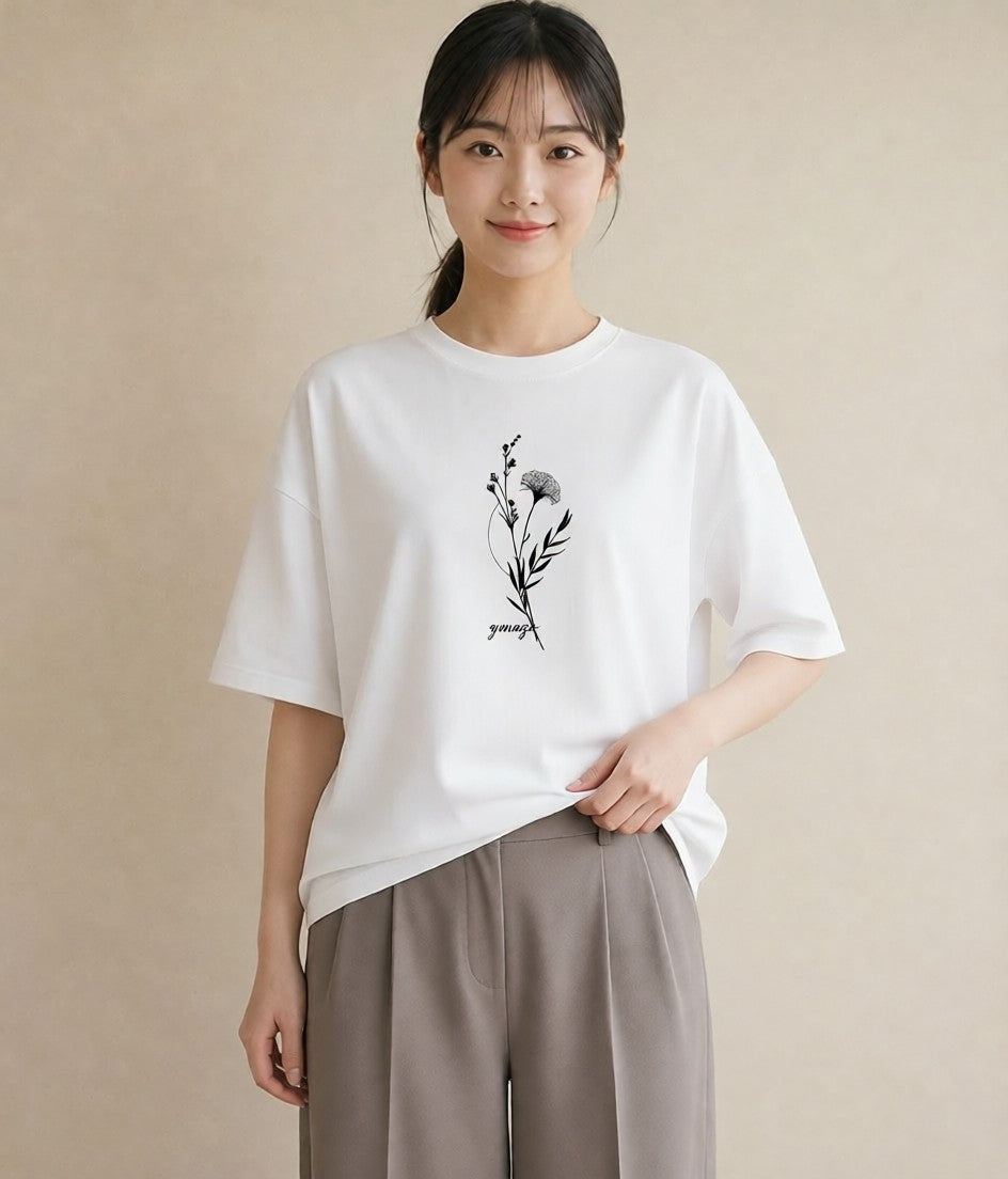 Tシャツ レディース 小花 花 フラワー イラスト カジュアル 女性 旅行用 白T