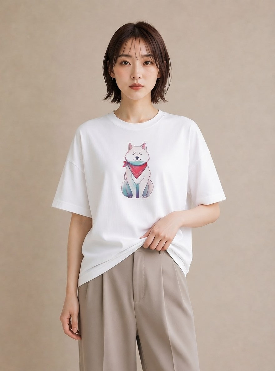 Tシャツ レディース 白柴 犬 いぬ イラスト 個性的 週末コーデ 敬老の日 白T