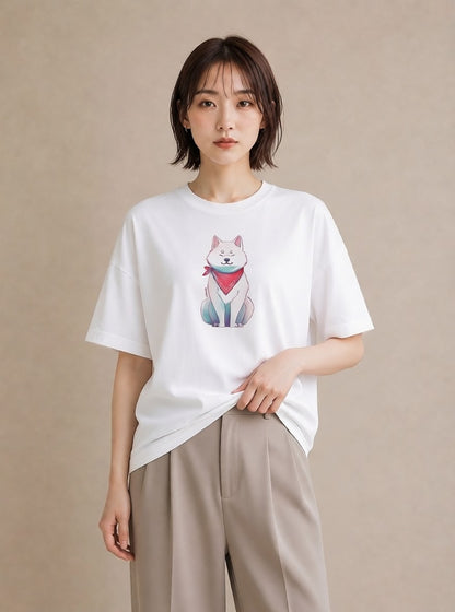 Tシャツ レディース 白柴 犬 いぬ イラスト 個性的 週末コーデ 敬老の日 白T