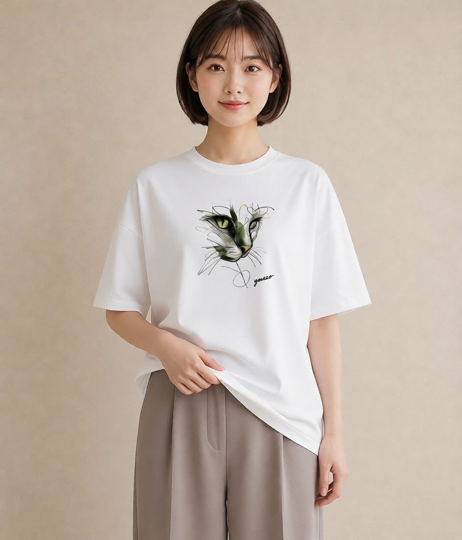 グラフィックTシャツ レディース スフィンクス 猫 ねこ イラスト きれいめ ルームウェア ギフト 白T