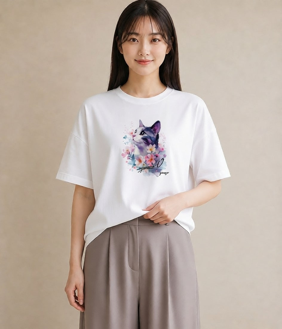 半袖Tシャツ レディース 三毛猫 みけねこ 三毛 猫 ねこ イラスト 旅行 母娘コーデ 白T