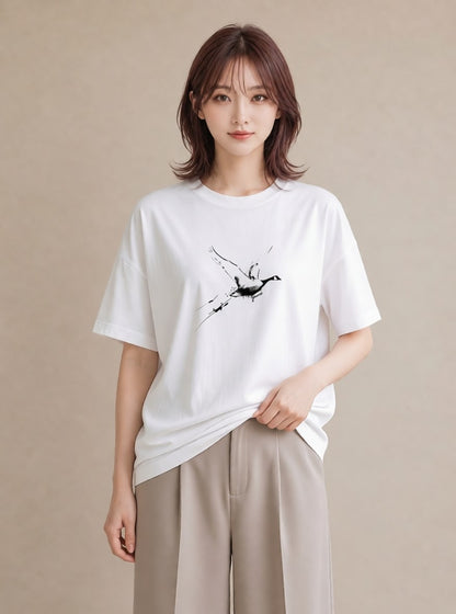 半袖Tシャツ レディース 折り鶴 折り紙 ナチュラル アンティーク イラスト ガーリー ホワイトデー 春服 白T