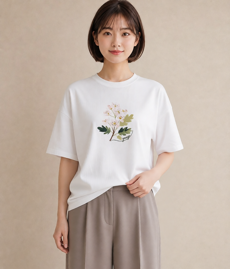 Tシャツ レディース カスミソウ かすみ草 花 花柄 イラスト ポップ ミセス 春コーデ 白T