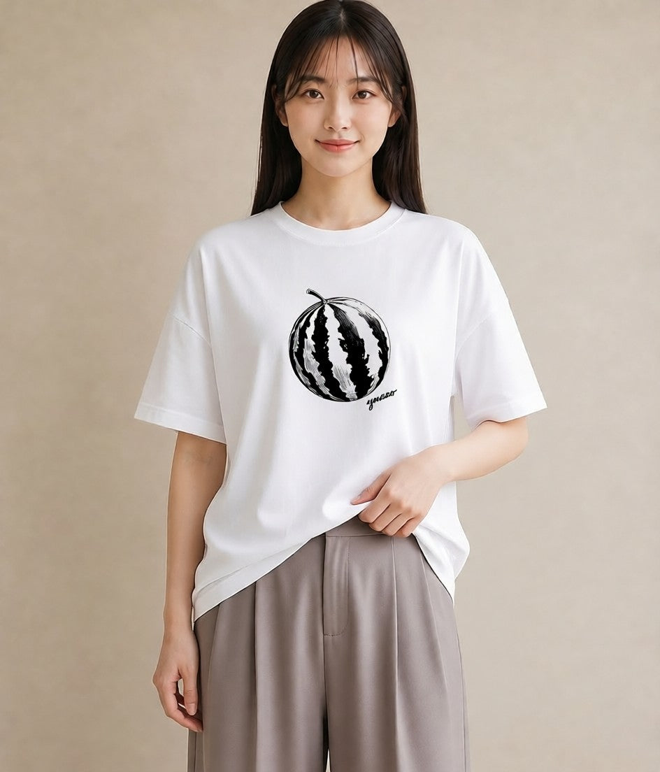 Tシャツ レディース すいか 食べ物 フード イラスト アート風 公園 ママ 白T
